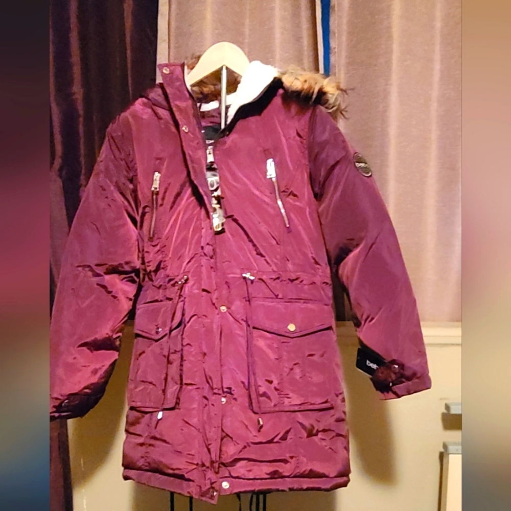 Bebe Women's Faux Fur Jacket Cranberry red Size Medium